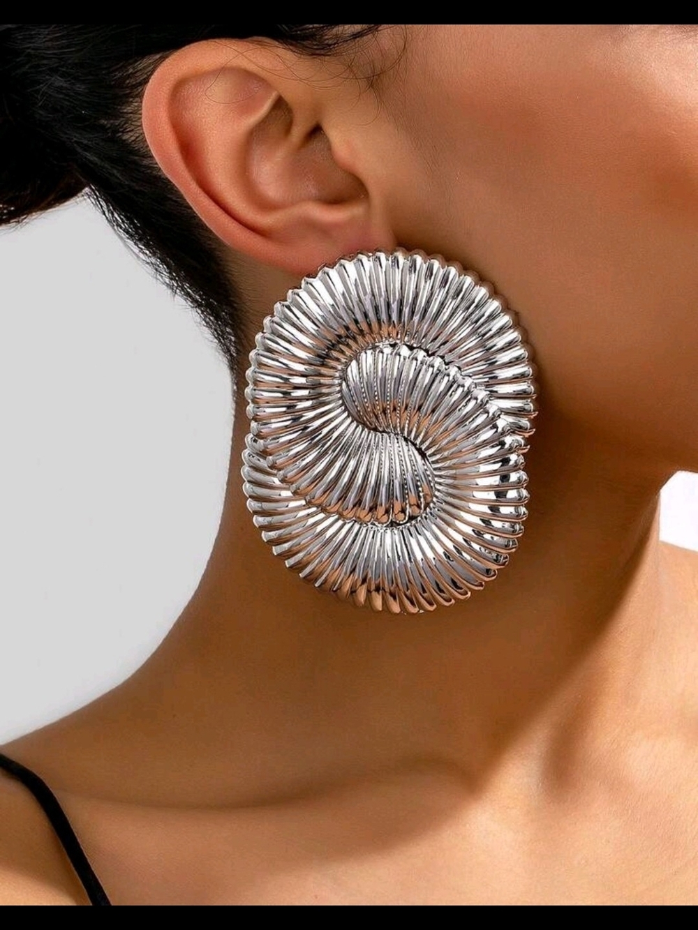 Sculpted Silver Spiral Statement Earrings - Women Jewelry